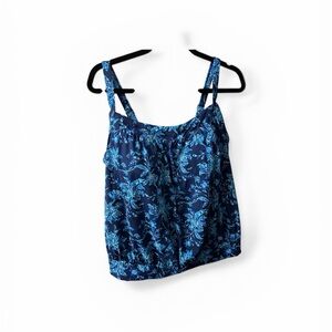 Lands' End Blue Floral Women's Blouson lSwim Top and bottom Size 18w